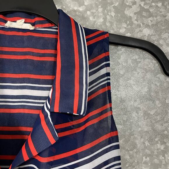 Thyme & Honey Blue Striped Sleeveless Button Up Shirt - Size Small - Semi Sheer - Picture 2 of 6